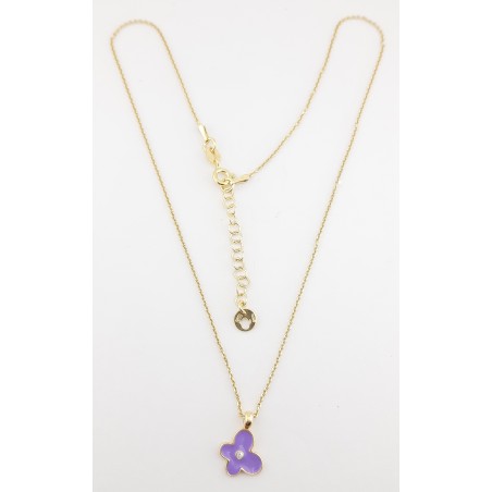COLLAR MARIPOSA LILA PLATA BAÑO ORO AMARILLO