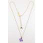 COLLAR MARIPOSA LILA PLATA BAÑO ORO AMARILLO