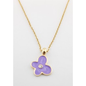 COLLAR MARIPOSA LILA PLATA BAÑO ORO AMARILLO