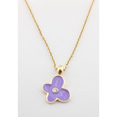 COLLAR MARIPOSA LILA PLATA BAÑO ORO AMARILLO